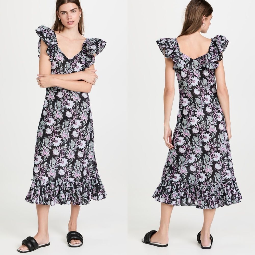 NWT MILLE Klara Floral Ruffle Cotton Midi/Maxi Dress in Tropical Night size S